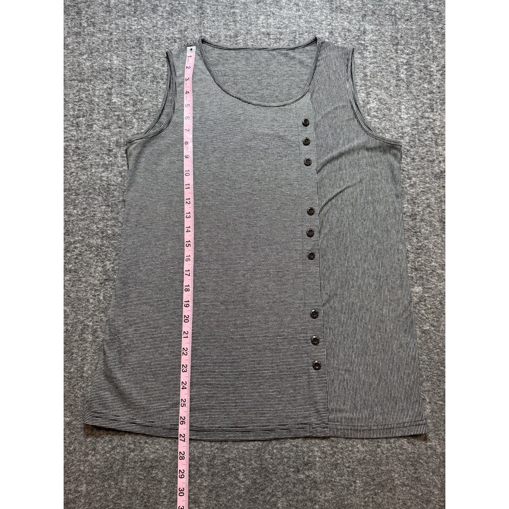 Emery Rose Womens M Gray Black Striped Sleeveless Tunic Top Button Detail